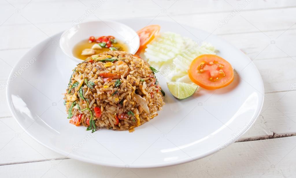 Thai spicy food basil shrimp fried rice recipe