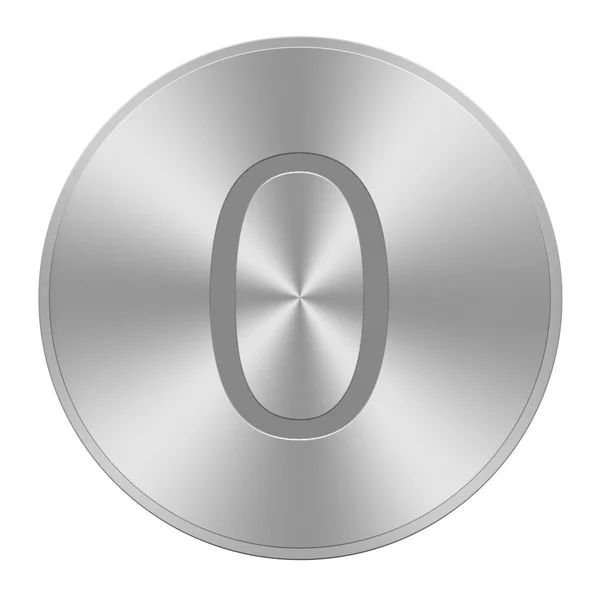0 on aluminium button — Stock Photo, Image
