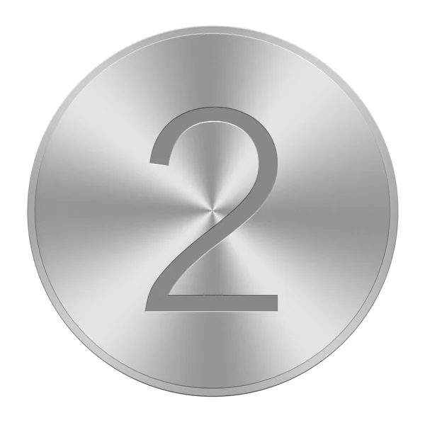 2 on aluminium button — Stock Photo, Image