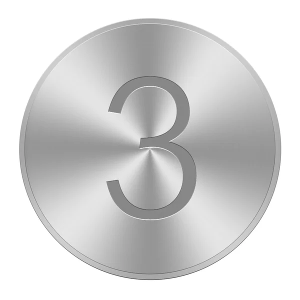 3 on aluminium button — Stock Photo, Image