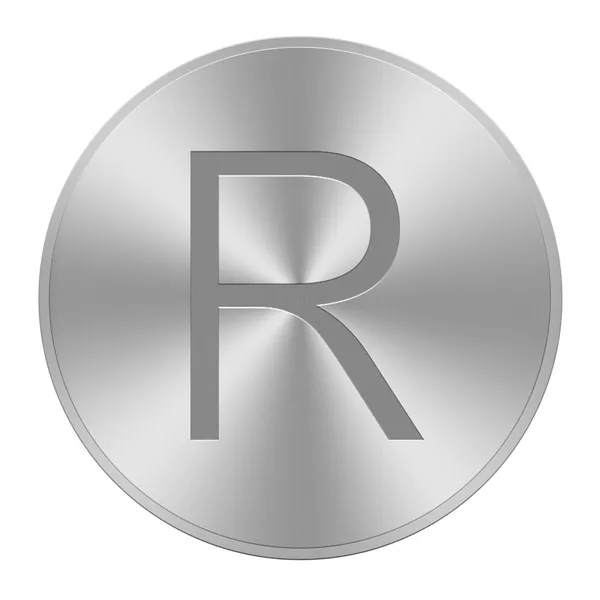 Буква R на алюминиевой кнопке — стоковое фото