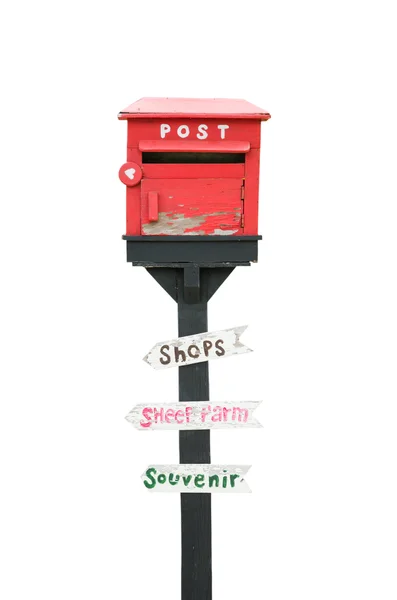 Post box and wood sign — Stock Photo, Image
