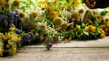 Tıbbi bitkisel özler ve diyet takviyeleri. Seçici odak.