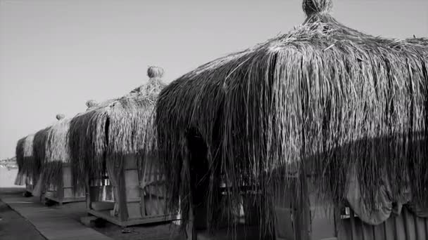 Bungalows sur la plage près de l'eau. Concentration sélective. — Video