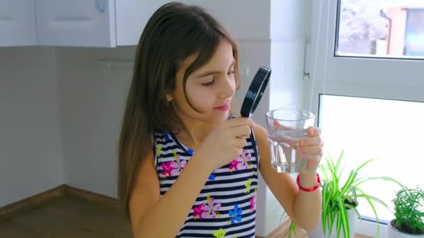 El niño examina el agua con una lupa. Enfoque selectivo. — Vídeos de Stock