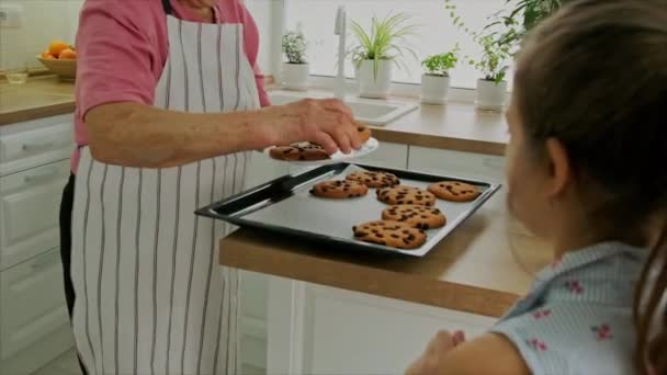 Grootmoeder en kind maakten koekjes. Selectieve focus. — Stockvideo
