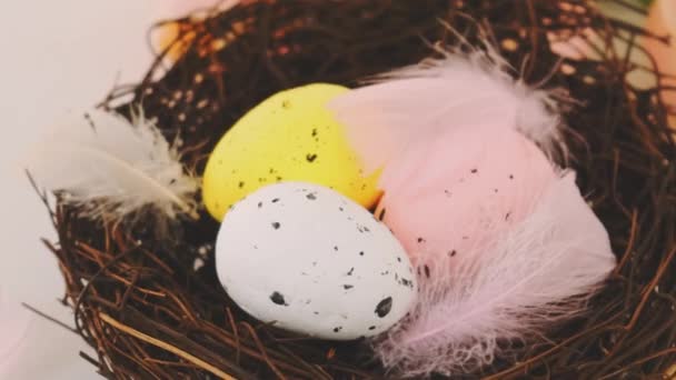 Beautiful Easter background with eggs. Selective focus. — Stock Video