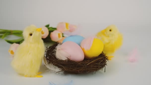 Fundo de Páscoa bonito com ovos. Foco seletivo. — Vídeo de Stock