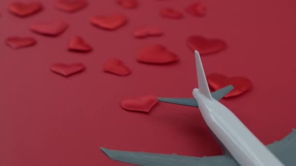 Antecedentes con avión para el día de San Valentín. Enfoque selectivo. — Vídeo de stock