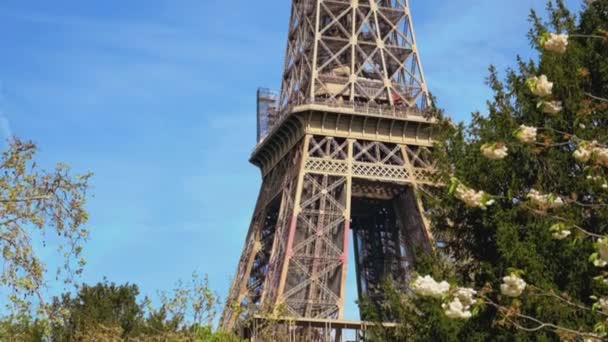 Eiffel torony Párizsban tavasszal. Szelektív fókusz. — Stock videók