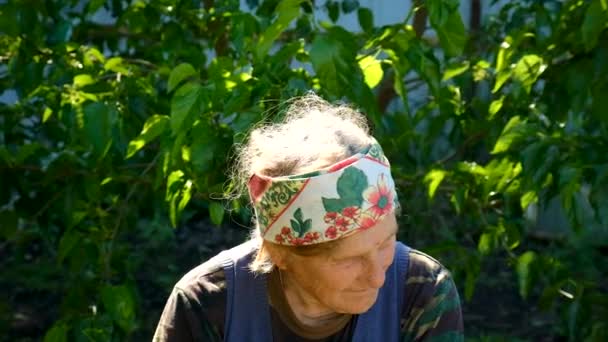 Het Portret Van Een Oude Vrouw Kijkt Omhoog Selectieve Focus — Stockvideo