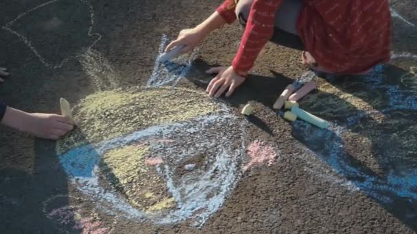 Children Draw Chalk Asyalte Selective Focus Kid — Stock video