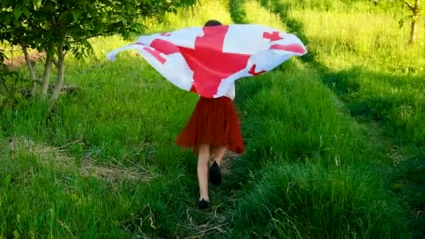 Patriotenkind Mit Georgischer Flagge Selektiver Fokus Natur — Stockvideo