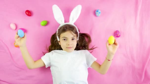 Παιδική Ιδέα Χαρούμενο Πάσχα Αυγά Επιλεκτική Εστίαση Παιδί — Αρχείο Βίντεο