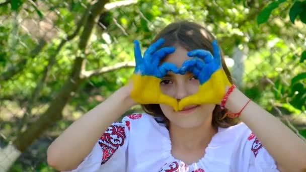 Bandeira Ucraniana Hasteada Nas Mãos Das Crianças Foco Seletivo Verão — Vídeo de Stock