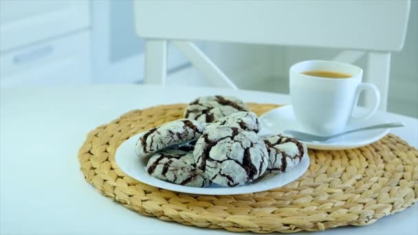 Sušenky Kafe Snídani Selektivní Zaměření Jídlo — Stock video
