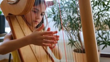 Çocuk arp çalıyor. Seçici odaklanma. Çocuk.