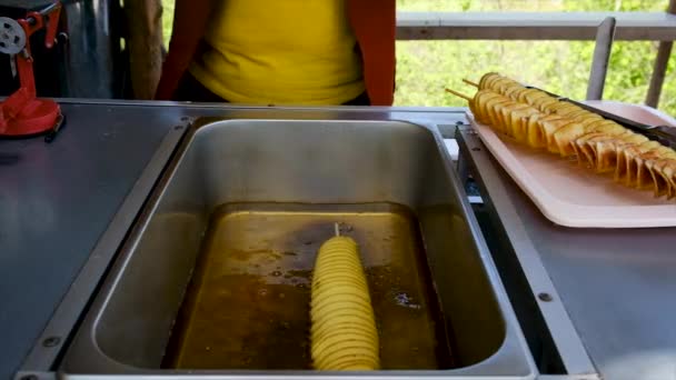 Mutfakta Kızartılmış Patates Cipsi Seçici Odaklanma Yiyecek — Stok video