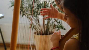 Çocuk arp çalıyor. Seçici odaklanma. Çocuk.