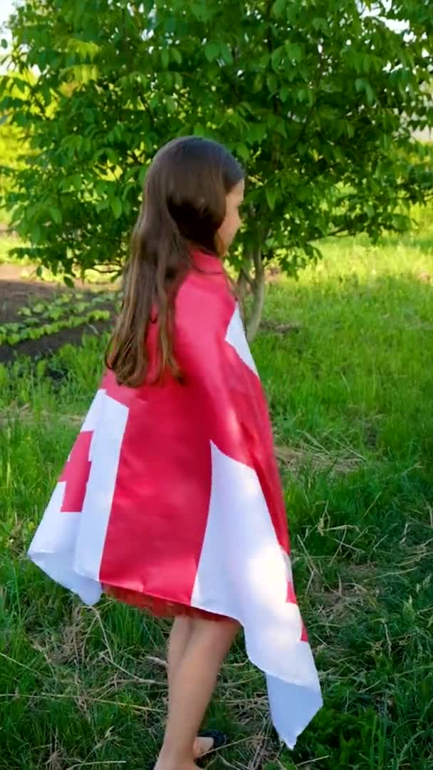 Criança Patriota Com Bandeira Georgiana Foco Seletivo Natureza — Vídeo de Stock