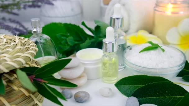 Spa Cosmétiques Huiles Pour Soin Visage Corps Concentration Sélective Nature — Video