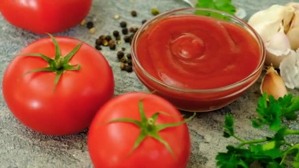 Ketchup Tomatoes Table Selective Focus Food — Vídeo de Stock