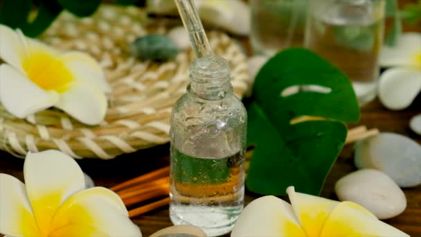 Spa Cosmetics Oils Face Body Care Selective Focus Nature — Stock Video