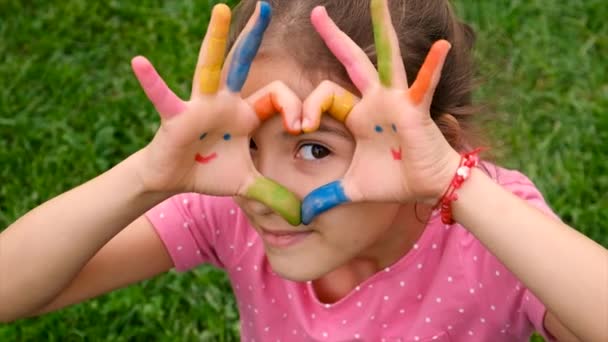 Child Hands Park Drawing Paint Selective Focus Kid — Αρχείο Βίντεο