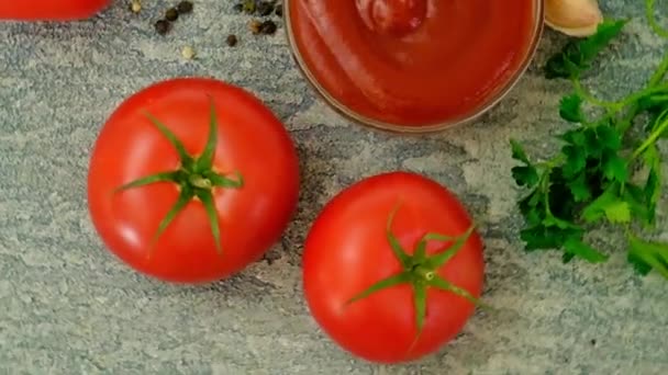 Ketchup Tomatoes Table Selective Focus Food — Videoclip de stoc