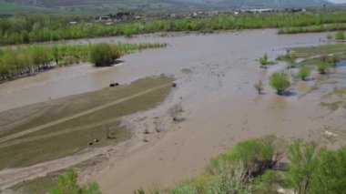 Georgia 'da nehir, dağlardan manzara. Seçici odaklanma. Doğa.