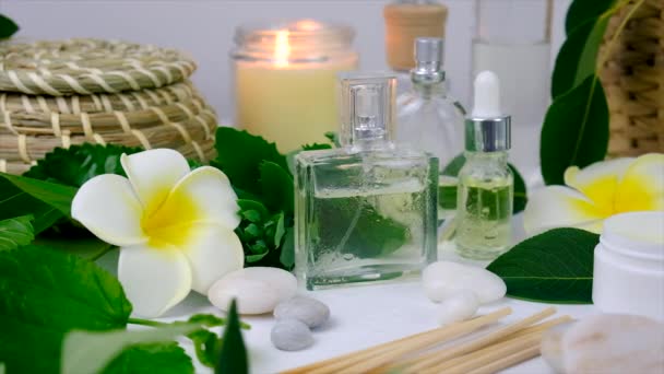 Spa Cosmetics Oils Face Body Care Selective Focus Nature — Stock Video