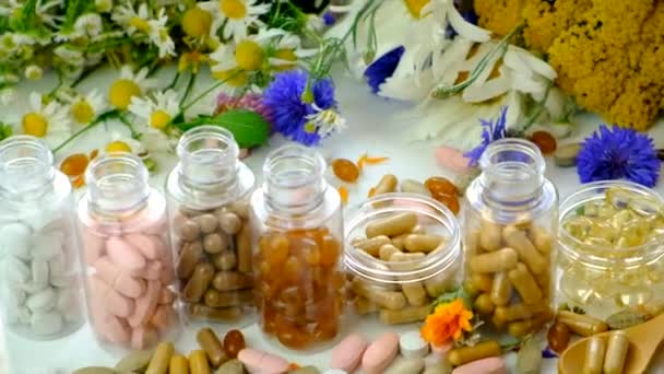 Homeopathy Dietary Supplements Medicinal Herbs Selective Focus Nature — Video Stock
