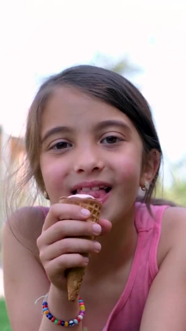 Child Eats Ice Cream Park Selective Focus Kid — Stok video