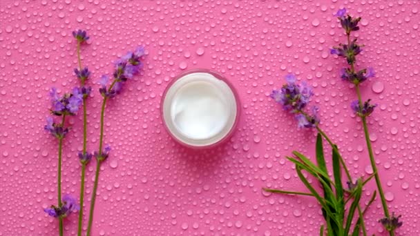 Moisturizing Cream Lavender Extract Selective Focus Spa — Vídeo de stock