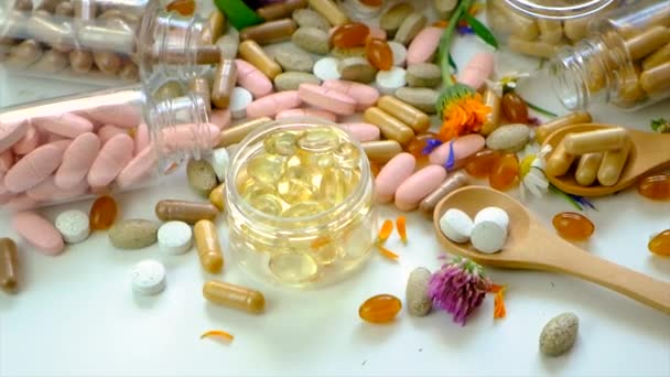 Homeopatia Suplementy Diety Ziół Leczniczych Wybiórcze Skupienie Przyroda — Wideo stockowe