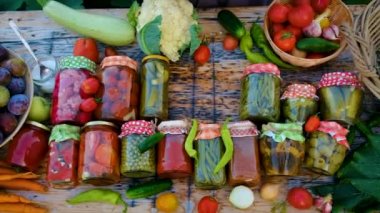 Jars with preserved vegetables for the winter. Selective focus. Food.