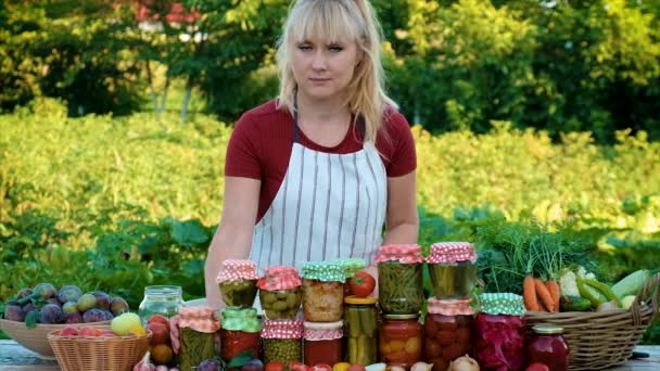 Woman Preserving Vegetables Selective Focus People — Video