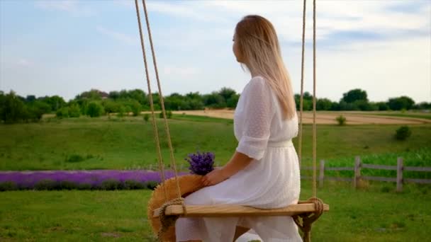 Woman Lavender Field Selective Focus Nature — Stok video