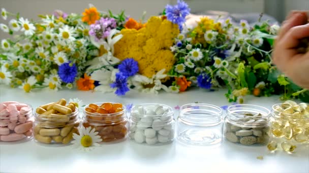 Homeopathy Dietary Supplements Medicinal Herbs Selective Focus Nature — Video