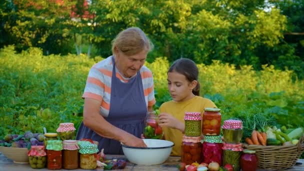 Women Jar Preserved Vegetables Winter Mother Daughter Food — Wideo stockowe