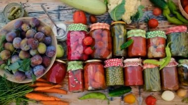 Jars with preserved vegetables for the winter. Selective focus. Food.