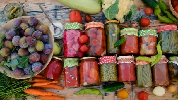 Jars Preserved Vegetables Winter Selective Focus Food — Wideo stockowe