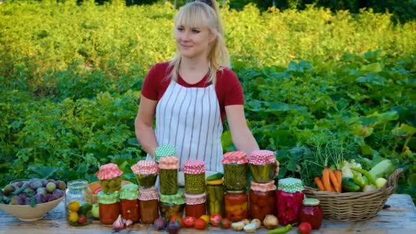 Woman Preserving Vegetables Selective Focus People — Video