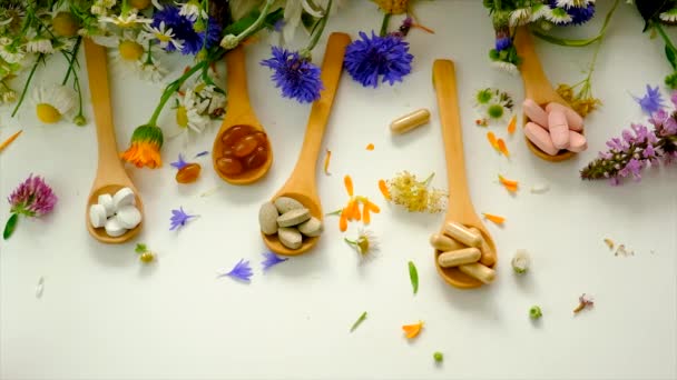Homeopathy Dietary Supplements Medicinal Herbs Selective Focus Nature — 图库视频影像