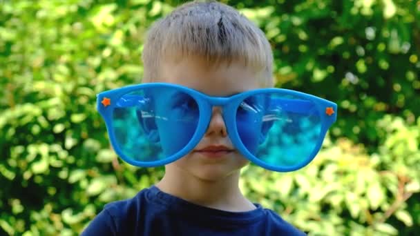 Children Big Glasses Look World Happiness Selective Focus Kid — Wideo stockowe