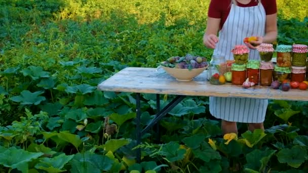 Woman Preserving Vegetables Selective Focus People — Vídeo de Stock