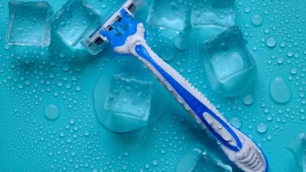 Ice Cubes Razor Blue Background Selective Focus Spa — Vídeo de Stock