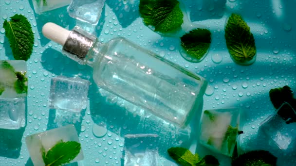 Ice Cubes Mint Cosmetic Oil Selective Focus Spa — Vídeo de Stock
