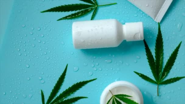 Cosmetics Cannabis Leaf Extract Selective Focus Spa — Vídeos de Stock