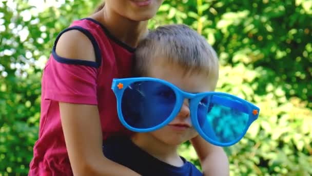 Children Big Glasses Look World Happiness Selective Focus Kid — 图库视频影像